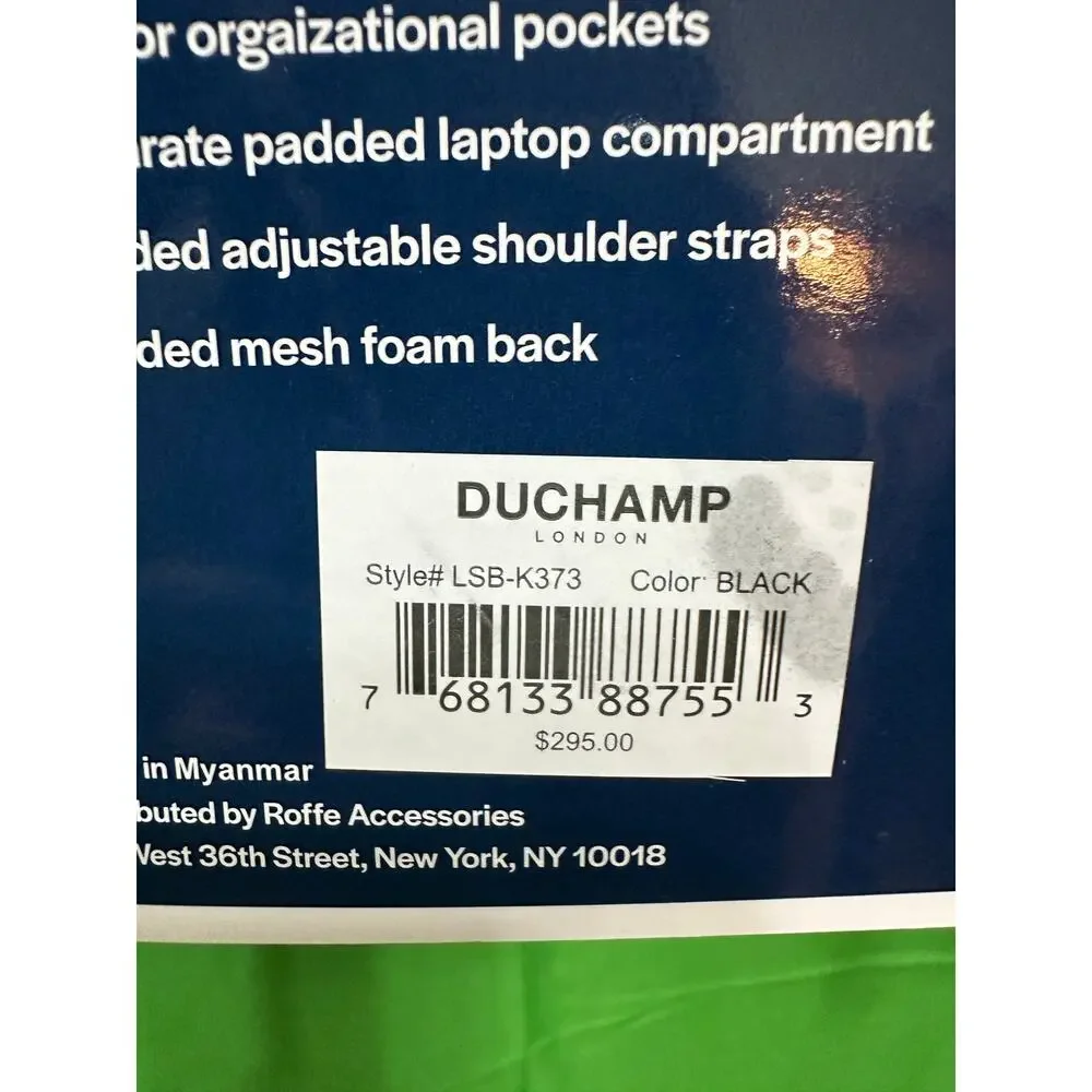 Duchamp London Black Laptop Backpack w/ Multiple Pockets NWT